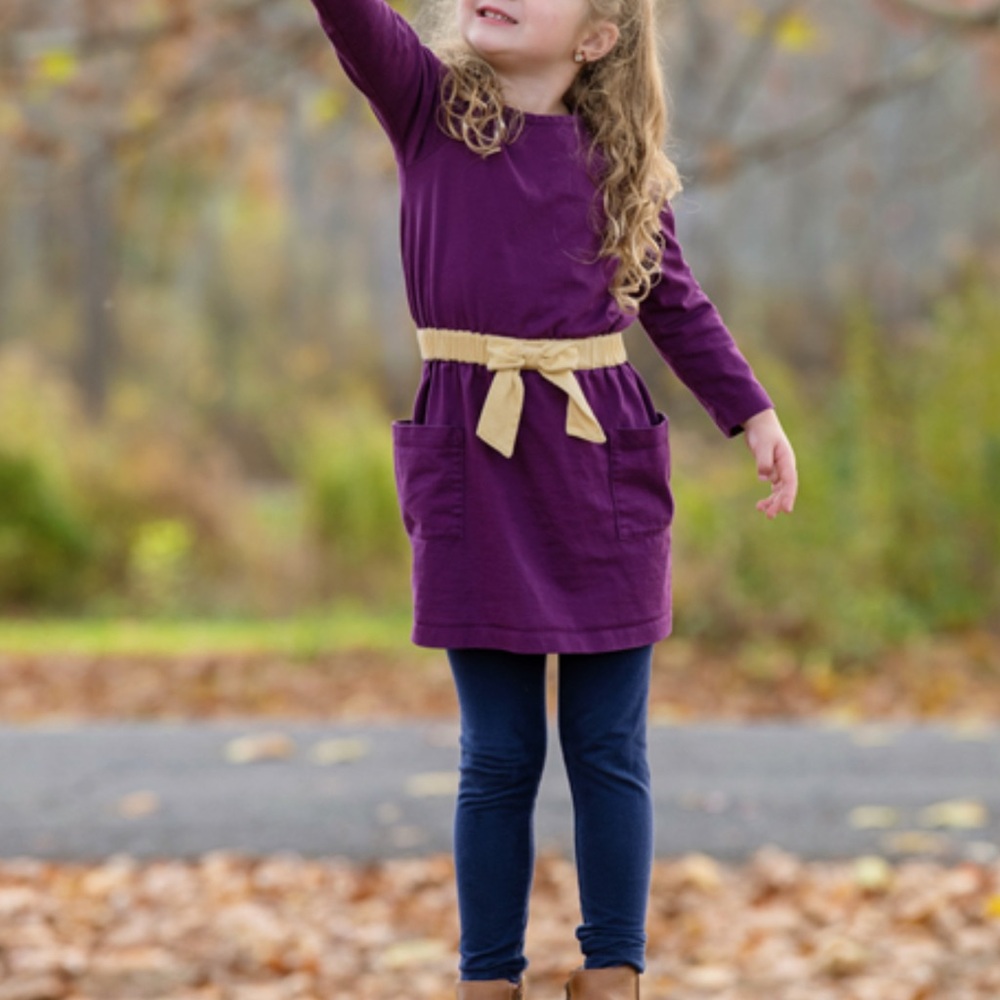 Hanna Andersson Purple Dress with Yellow Belt